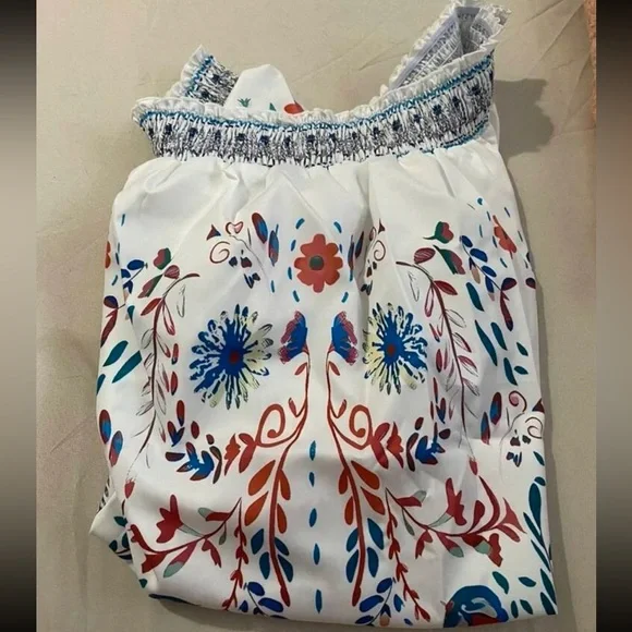 Boho Floral Print Off Shoulder Top Blouse Shirt White - Picture 7 of 8